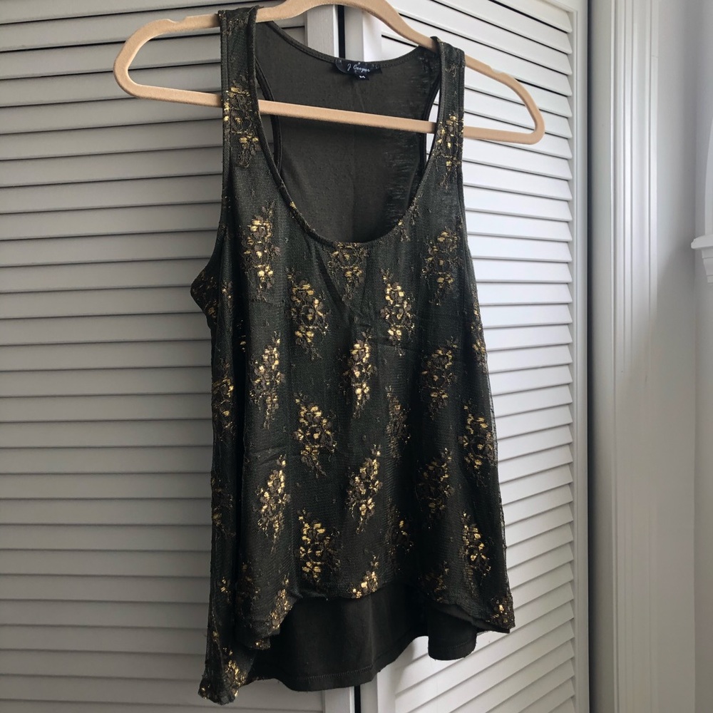 Olive green & gold sequin racerback tank sz M